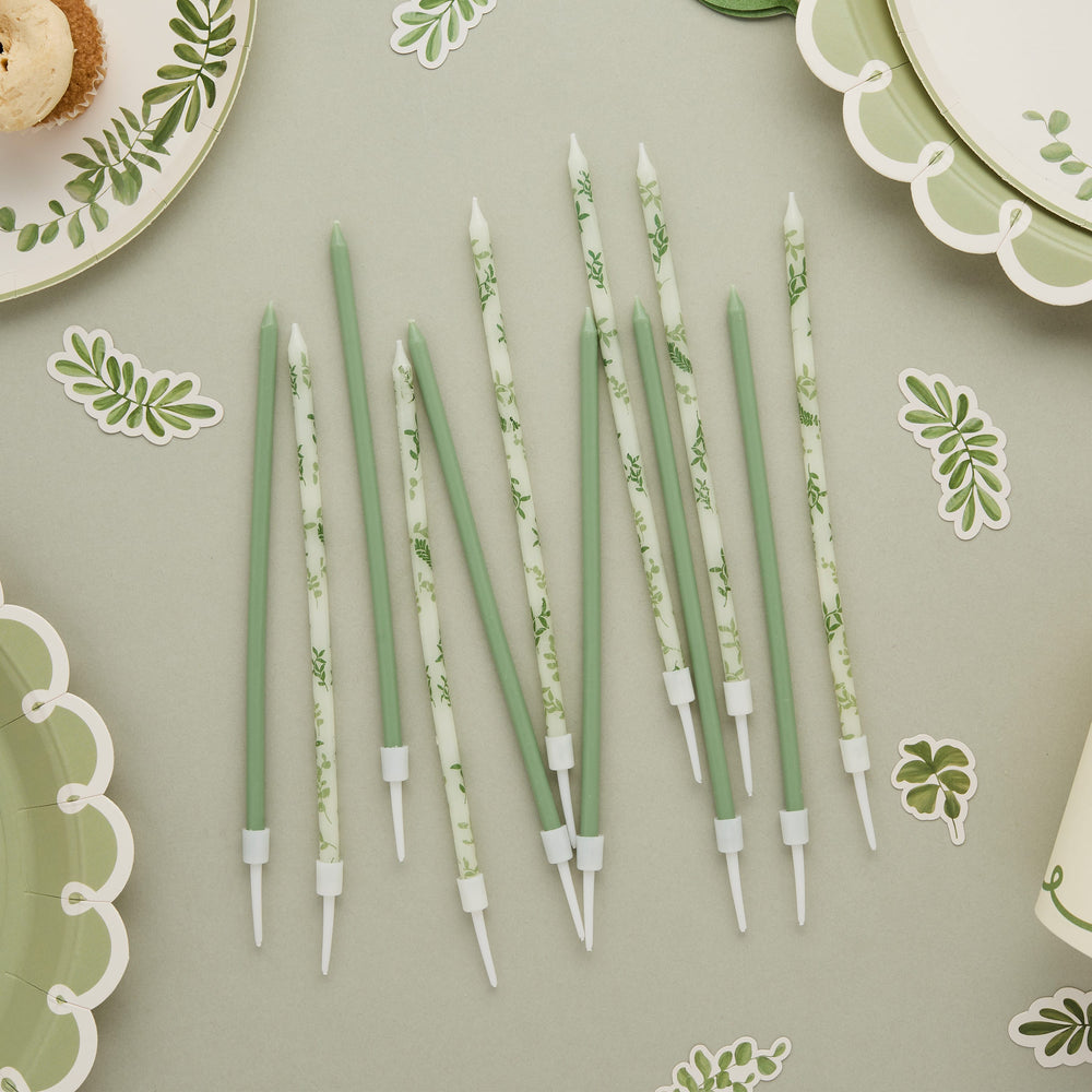 Botanical Party Tall Skinny Candles x 12 Birthday Candles Botanical Party Tall Skinny Candles x 12