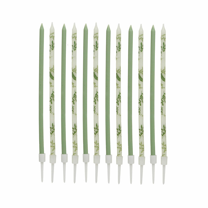 Botanical Party Tall Skinny Candles x 12 Birthday Candles Botanical Party Tall Skinny Candles x 12