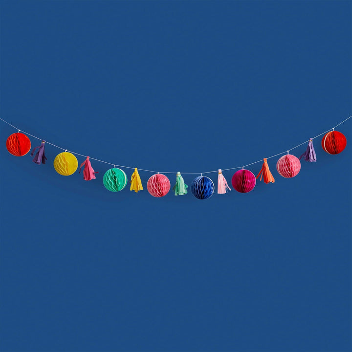 Bright Coloured Honeycomb & Tassel Garland 2m - Diwali Decorations Hanging Decoration Bright Coloured Honeycomb & Tassel Garland 2m