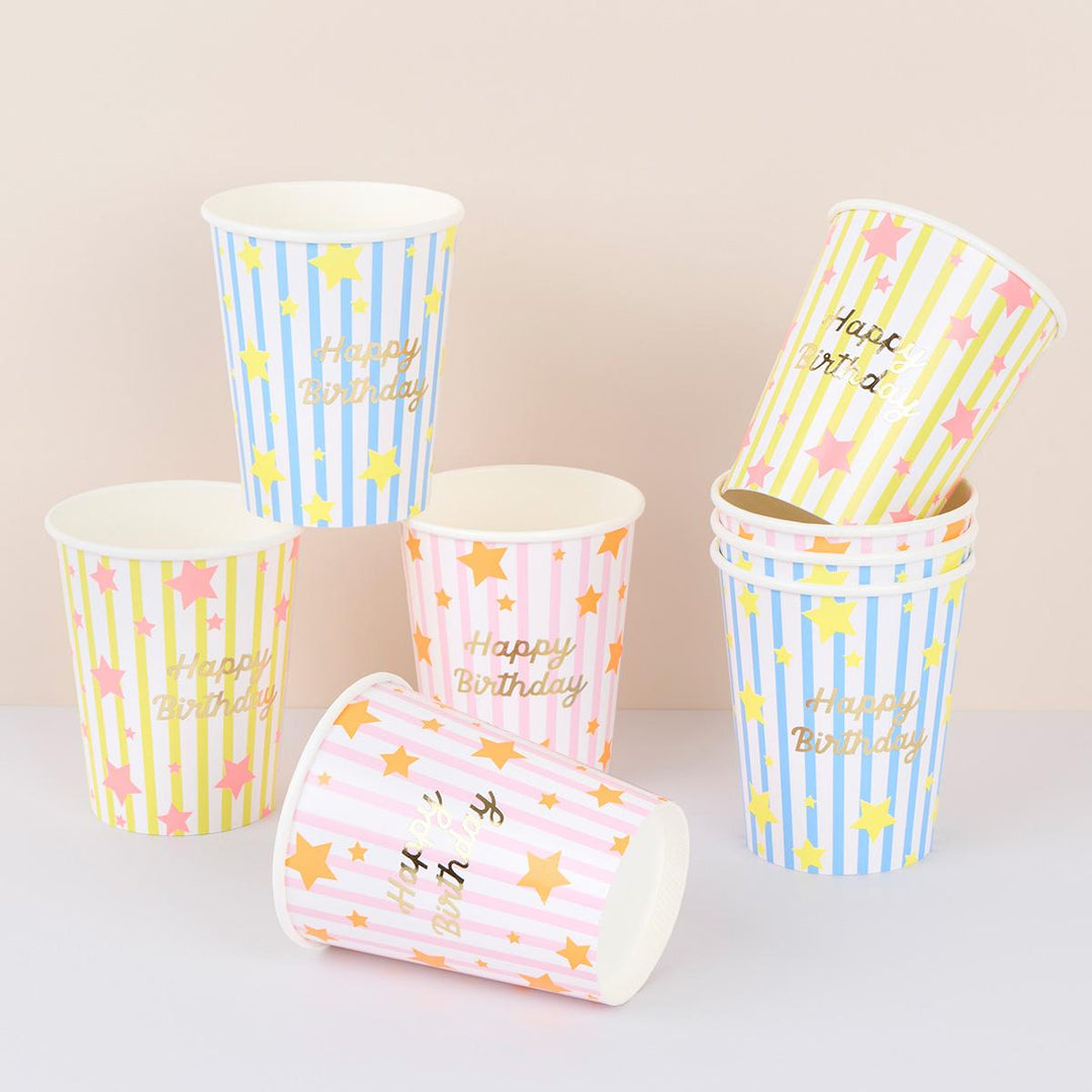 Bright Star Happy Birthday Cups x8 | Meri Meri | Little Big Party Cups Bright Star Happy Birthday Cups x8