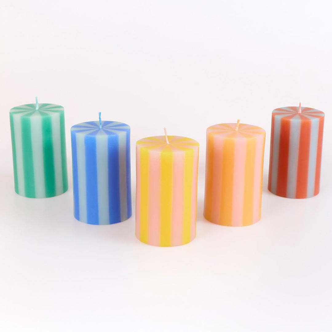 Bright Striped Pillar Candles x 5 | Meri Meri Candle Bright Striped Pillar Candles x 5