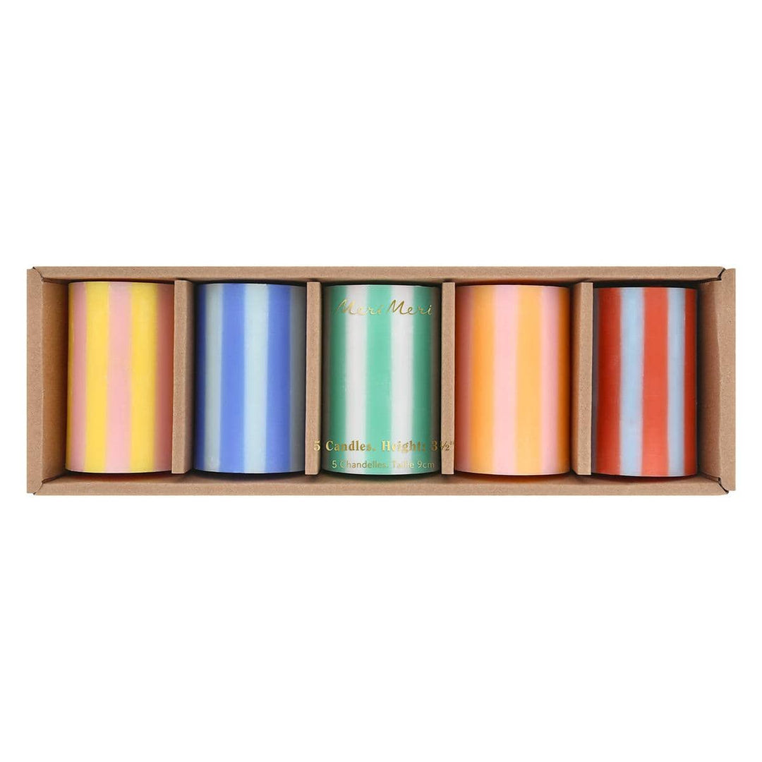 Bright Striped Pillar Candles x 5 | Meri Meri Candle Bright Striped Pillar Candles x 5