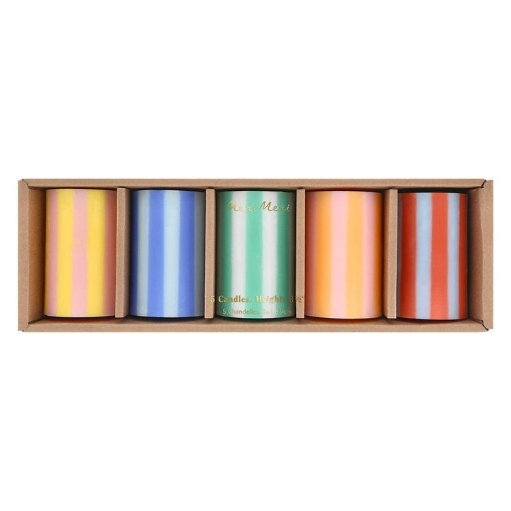 Bright Striped Pillar Candles x 5 | Meri Meri Candle Bright Striped Pillar Candles x 5