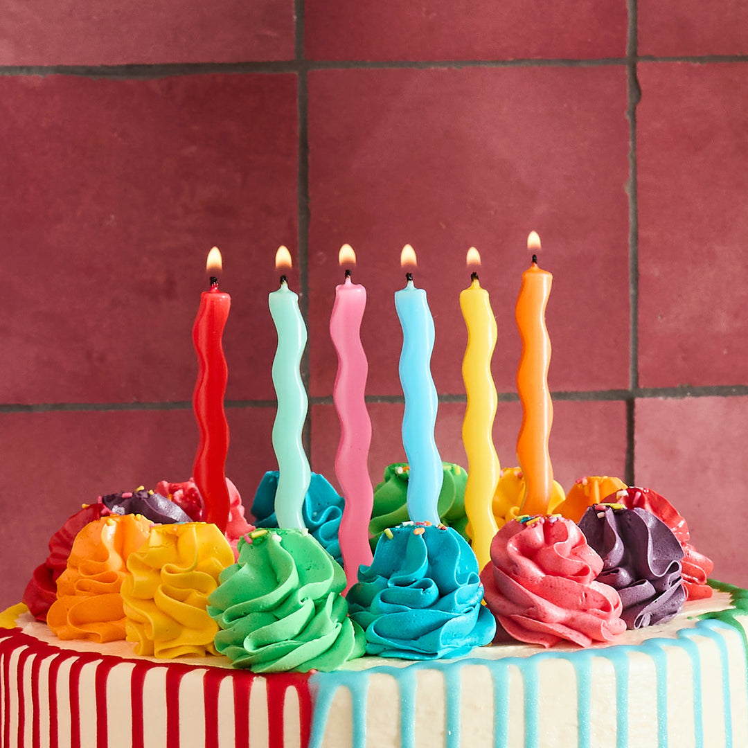 Bright Wavy Cake Candles x 12 - Birthday Cake Candles Birthday Candles Bright Wavy Cake Candles x 12