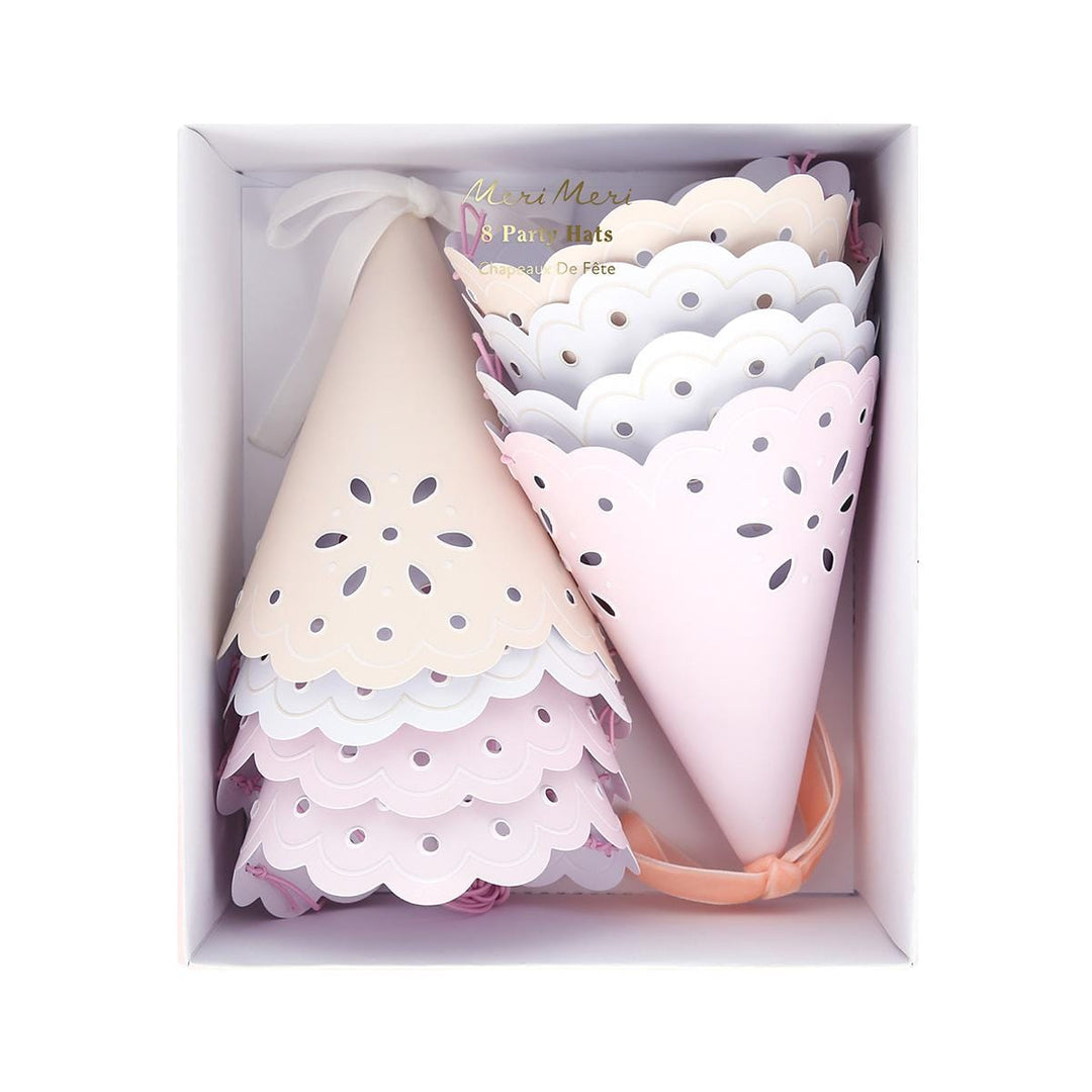 Broderie Anglaise Lace Party Hats x 8 | Meri Meri Party Hats Broderie Anglaise Lace Party Hats x 8
