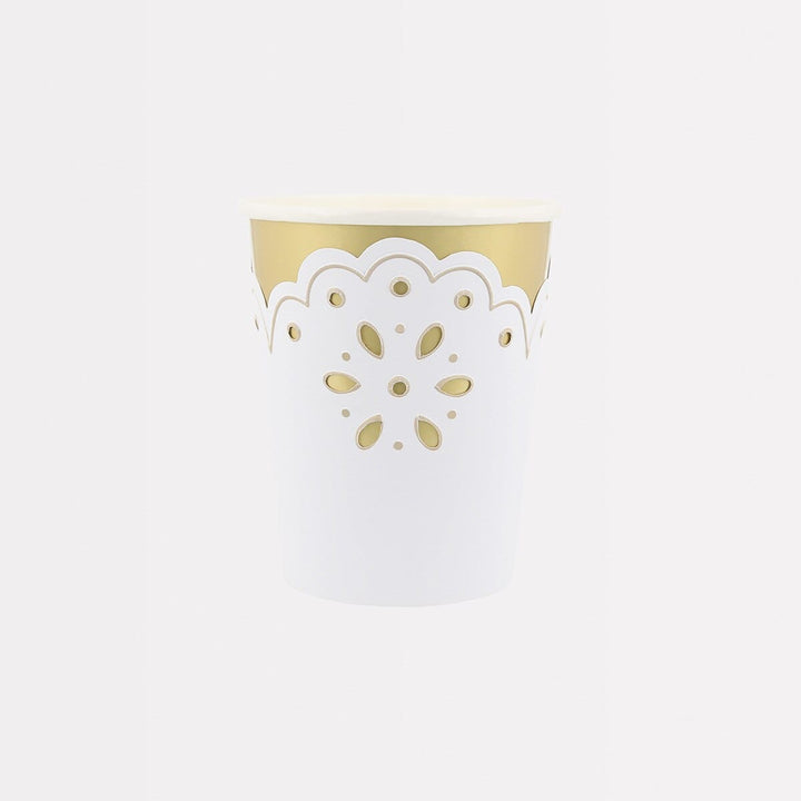 Broderie Anglaise Lace White Party Cups x 8 | Meri Meri party cups Broderie Anglaise Lace White Party Cups x 8