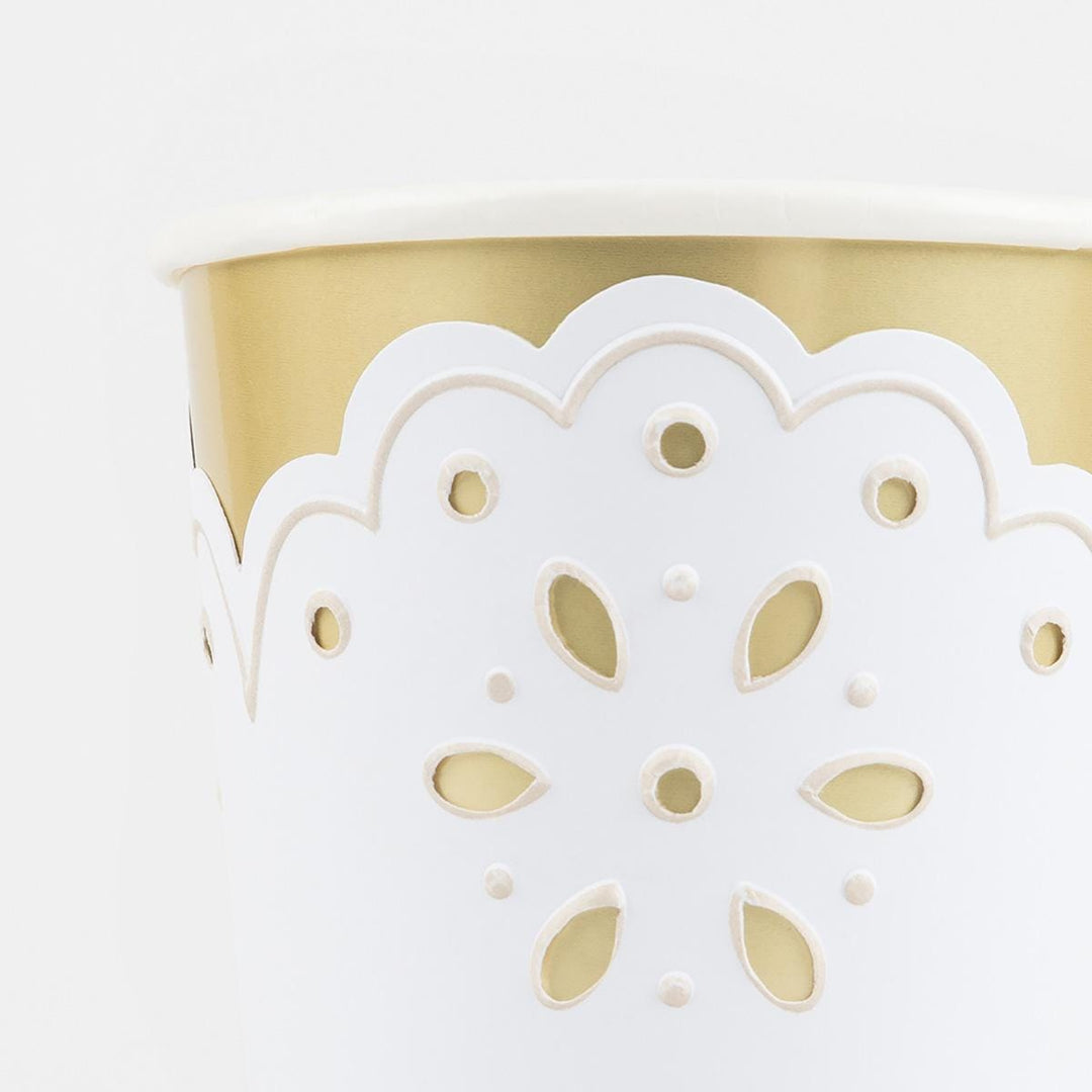 Broderie Anglaise Lace White Party Cups x 8 | Meri Meri party cups Broderie Anglaise Lace White Party Cups x 8