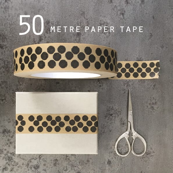 Brown Paper Gift Tape, Black Dots | East of India Gift Wrap East of India Brown Paper Gift Tape - Black Dots