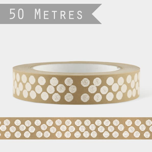 Brown Paper Gift Tape, White Dots | East of India Gift Wrap East of India Brown Paper Gift Tape - White Dots