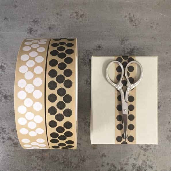 Brown Paper Gift Tape, White Dots | East of India Gift Wrap East of India Brown Paper Gift Tape - White Dots