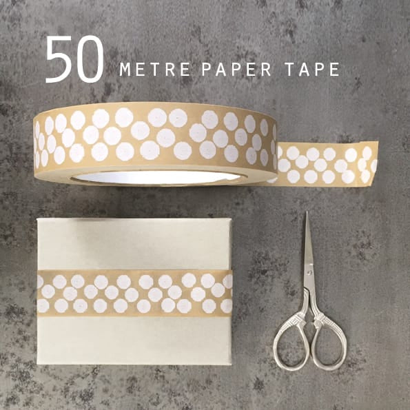 Brown Paper Gift Tape, White Dots | East of India Gift Wrap East of India Brown Paper Gift Tape - White Dots