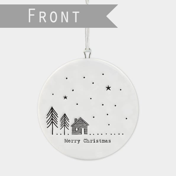 Cabin in the Woods Porcelain Flat Bauble | East of India Bauble East of India Porcelain Flat Bauble - Cabin in the Woods