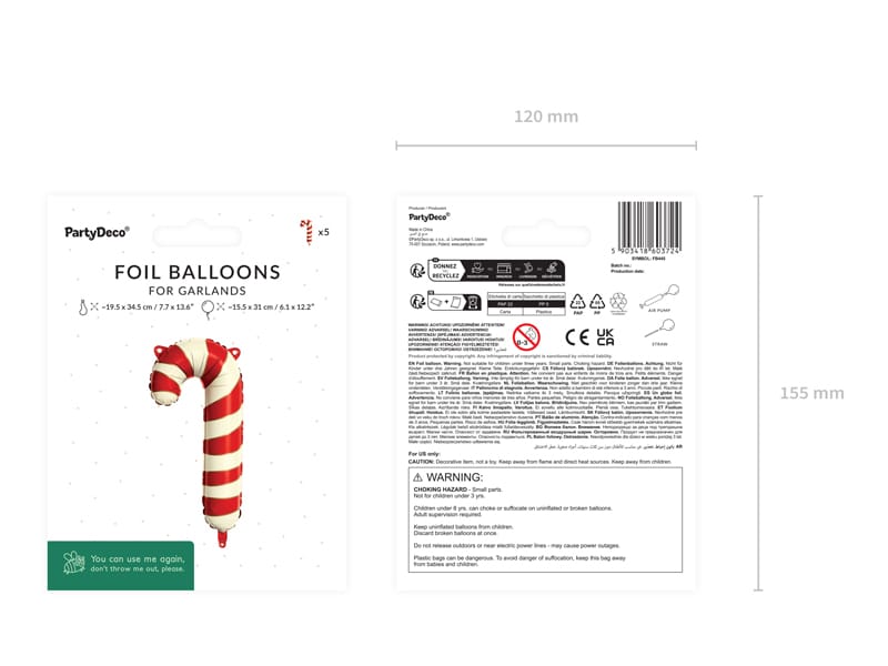 Candy Cane Foil Balloons x 5 (12 inch) Christmas Balloons Foil Balloon Candy Cane Foil Balloons x 5 (12 inch)