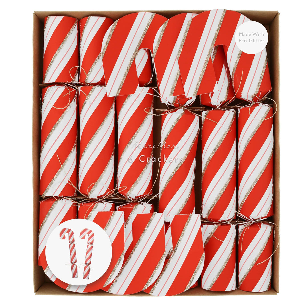 Candy Cane Shape Christmas Crackers x 6 | Meri Meri Christmas Crackers christmas crackers Candy Cane Shape Christmas Crackers x 6