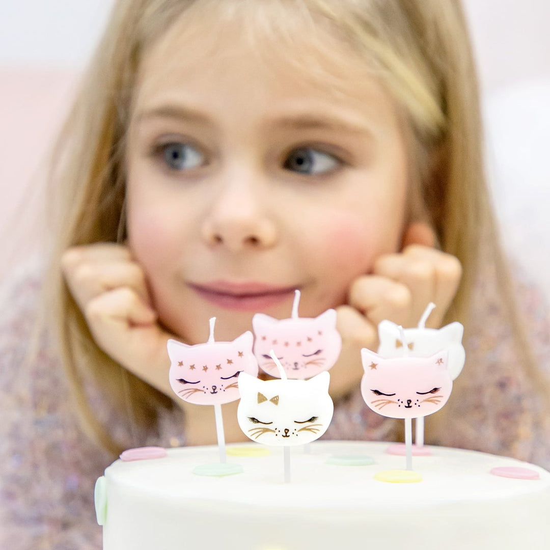 Cat Birthday Candles x 6 - Cat Theme Birthday Party Supplies Candles Cat Birthday Candles x 6
