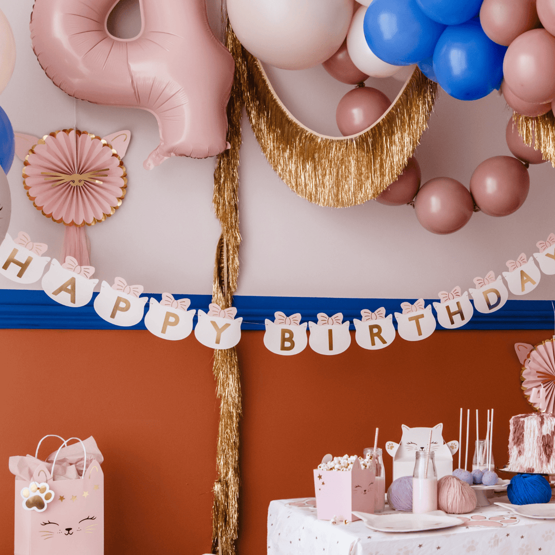 Cat Party Happy Birthday Banner - Cat Party Decorations Bunting Cat Party Happy Birthday Banner