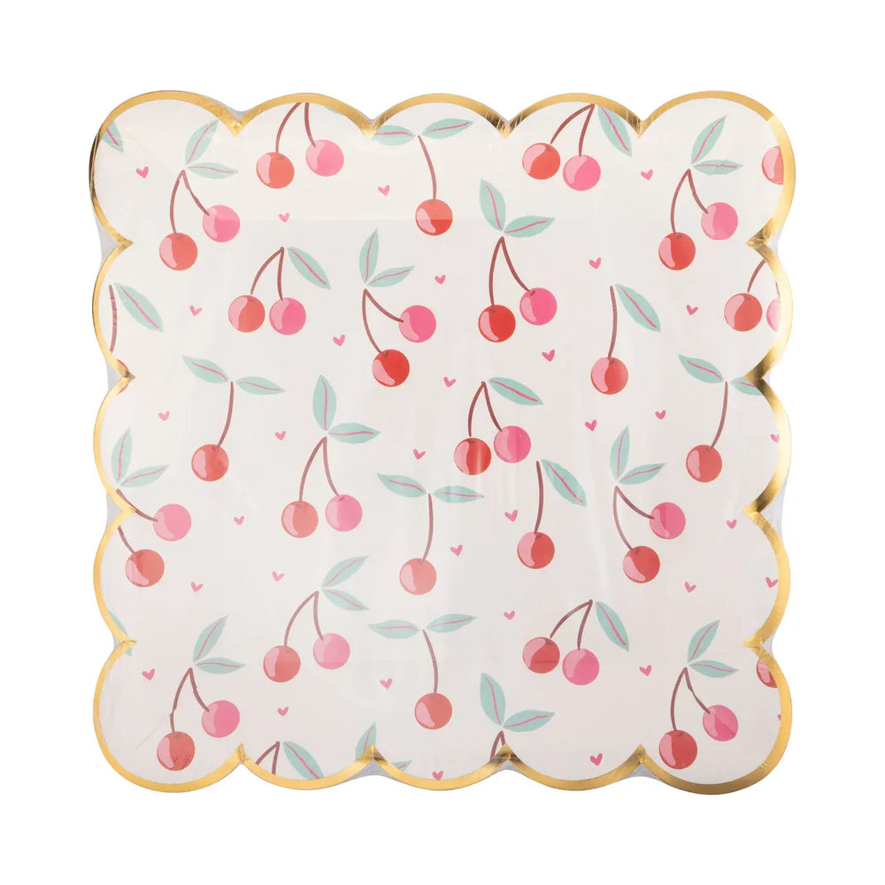 Cherries Scallop Party Plates x 8 - My Mind's Eye Disposable Plates Cherries Scallop Party Plates x 8