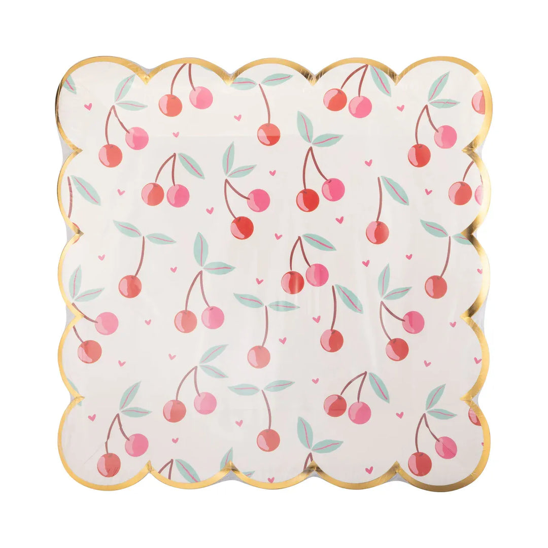 Cherries Scallop Party Plates x 8 - My Mind's Eye Disposable Plates Cherries Scallop Party Plates x 8