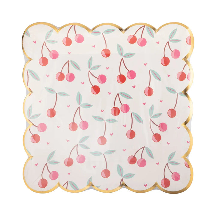 Cherries Scallop Party Plates x 8 - My Mind's Eye Disposable Plates Cherries Scallop Party Plates x 8