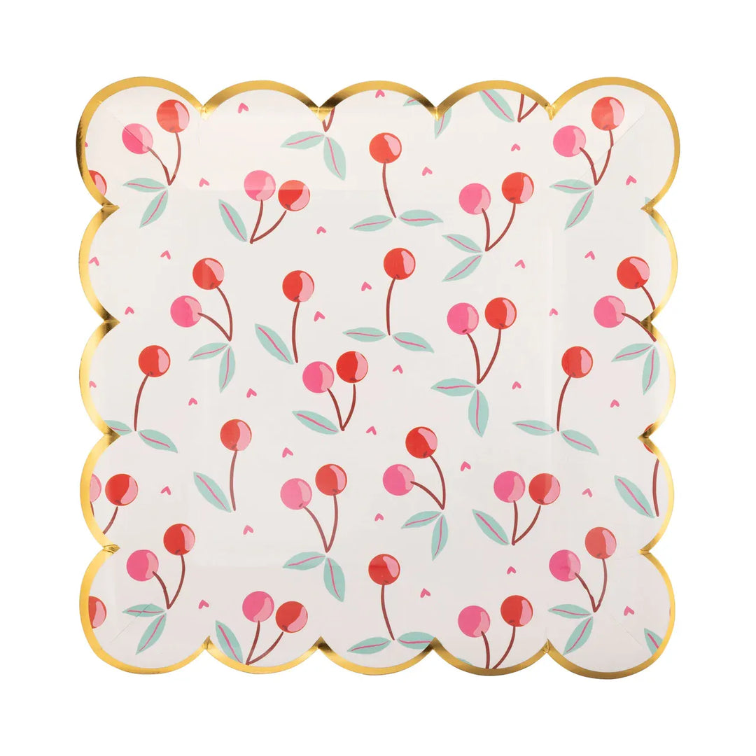 Cherries Scallop Party Plates x 8 - My Mind's Eye Disposable Plates Cherries Scallop Party Plates x 8