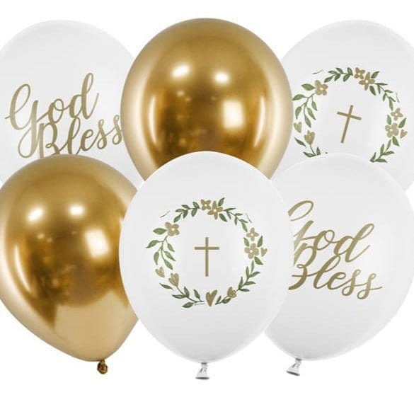 Balloons Christening Balloons - God Bless Assorted Latex Balloons x 6