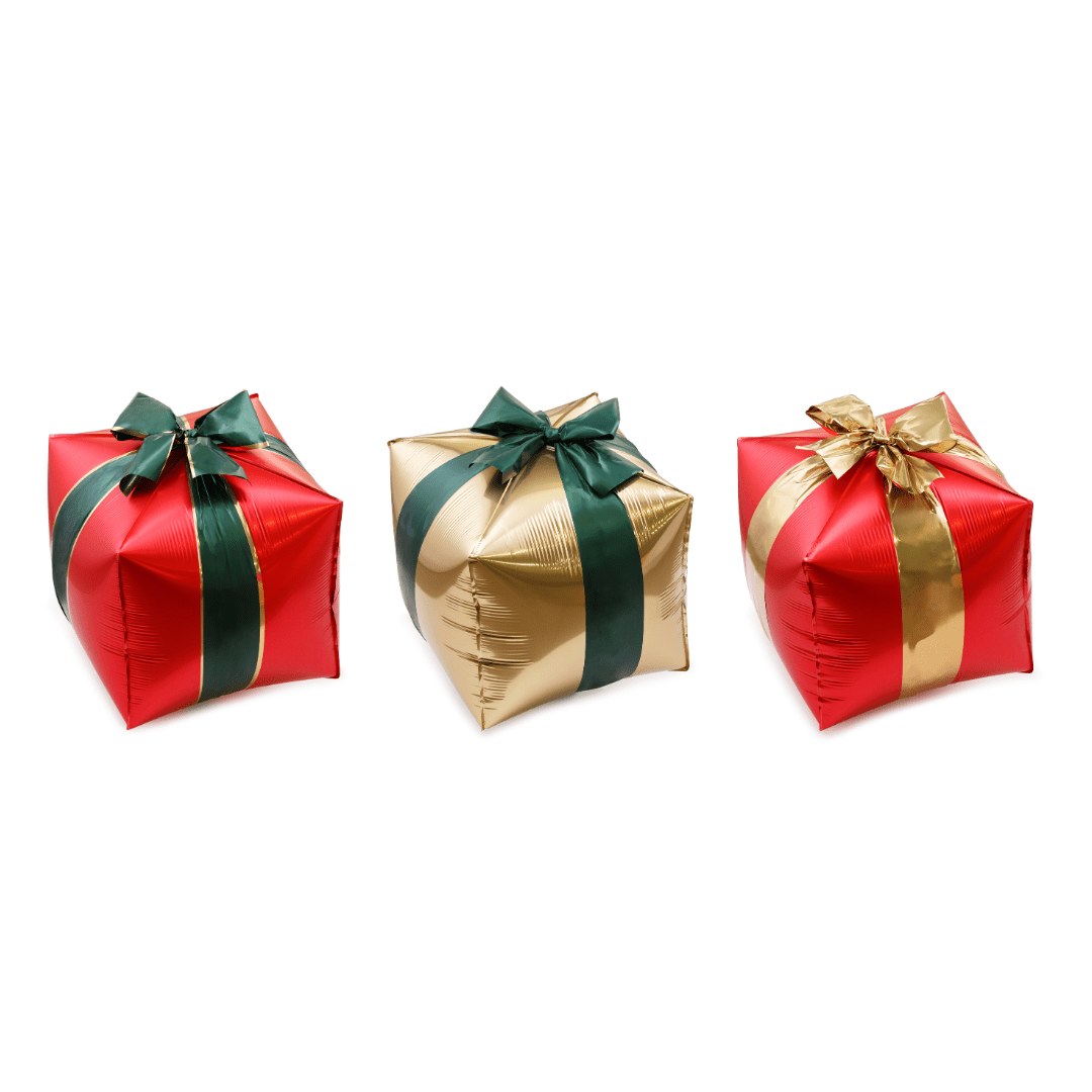 Christmas Balloons - 3D Christmas Gift Box Foil Balloons x 3 Balloons 3D Christmas Gift Box Foil Balloons x 3