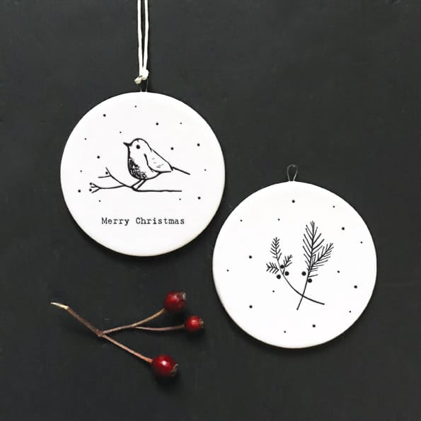 Christmas Robin Porcelain Flat Bauble | East of India Bauble East of India Porcelain Flat Bauble - Christmas Robin