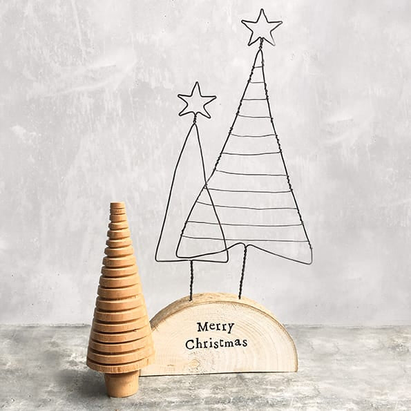 Christmas Trees On Wood Merry Christmas Decoration | East of India Christmas Decoration East of India Christmas Trees On Wood Standing Decoration - Merry Christmas