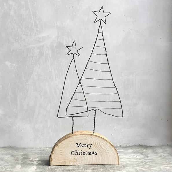 Christmas Trees On Wood Merry Christmas Decoration | East of India Christmas Decoration East of India Christmas Trees On Wood Standing Decoration - Merry Christmas