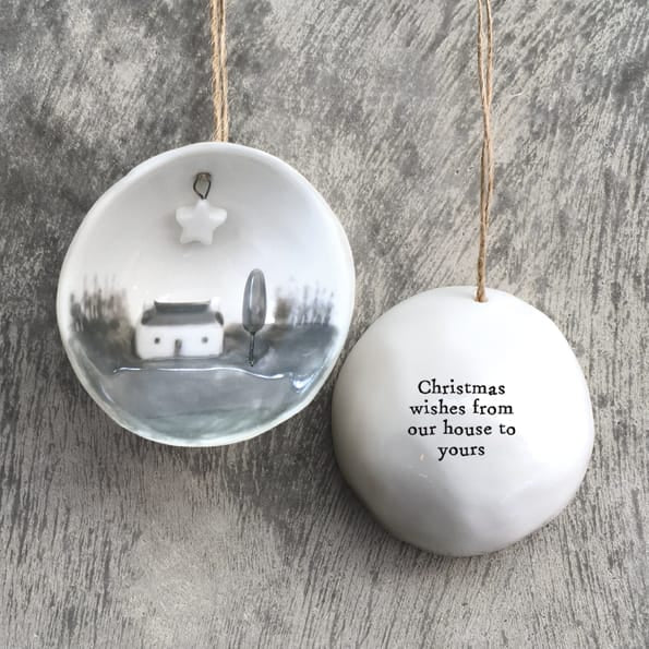 Christmas Wishes Our House Half Porcelain Bauble | East of India Bauble East of India Half Porcelain Bauble - Christmas Wishes Our House
