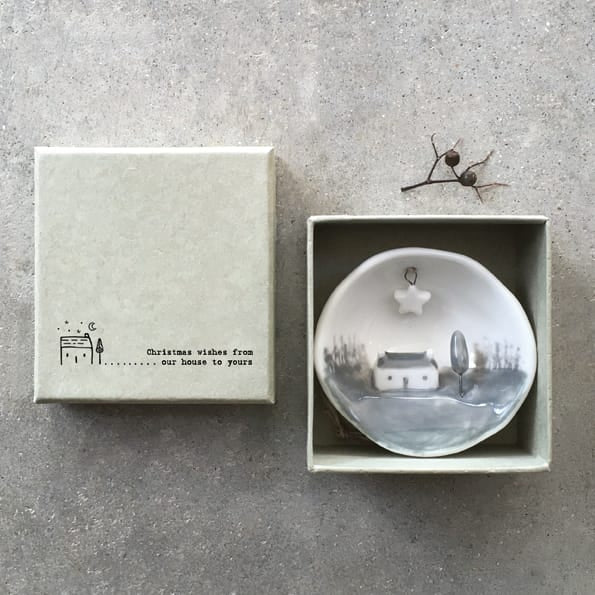 Christmas Wishes Our House Half Porcelain Bauble | East of India Bauble East of India Half Porcelain Bauble - Christmas Wishes Our House