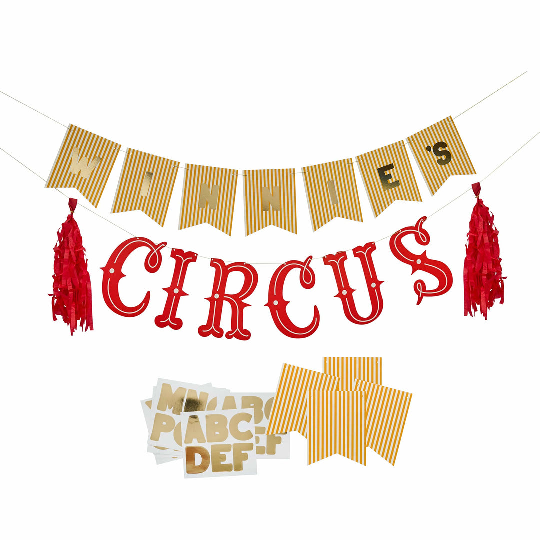 Circus Party Customisable Garland - Circus Birthday Decorations Bunting Circus Party Customisable Garland