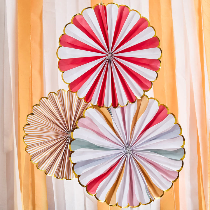 Circus Party Fan Decorations x 3 - Circus Birthday Decorations Paper Fans Circus Party Fan Decorations x 3