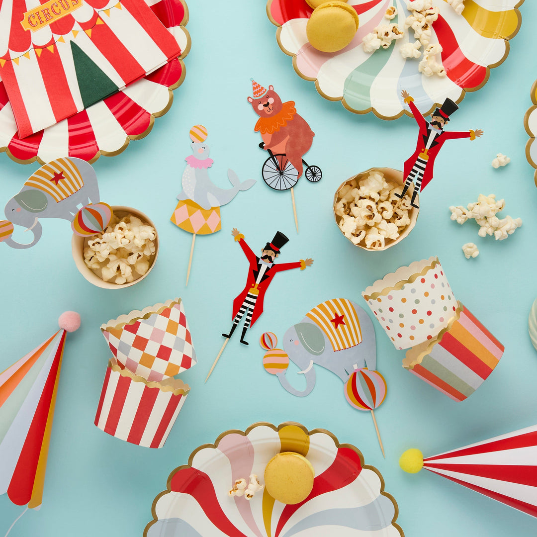 Circus Party Food Cups with Cupcake Picks x 12 cupcake cases Circus Party Food Cups with Cupcake Picks x 12