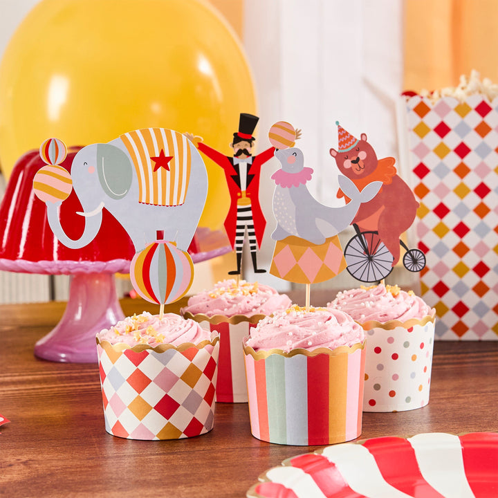 Circus Party Food Cups with Cupcake Picks x 12 cupcake cases Circus Party Food Cups with Cupcake Picks x 12