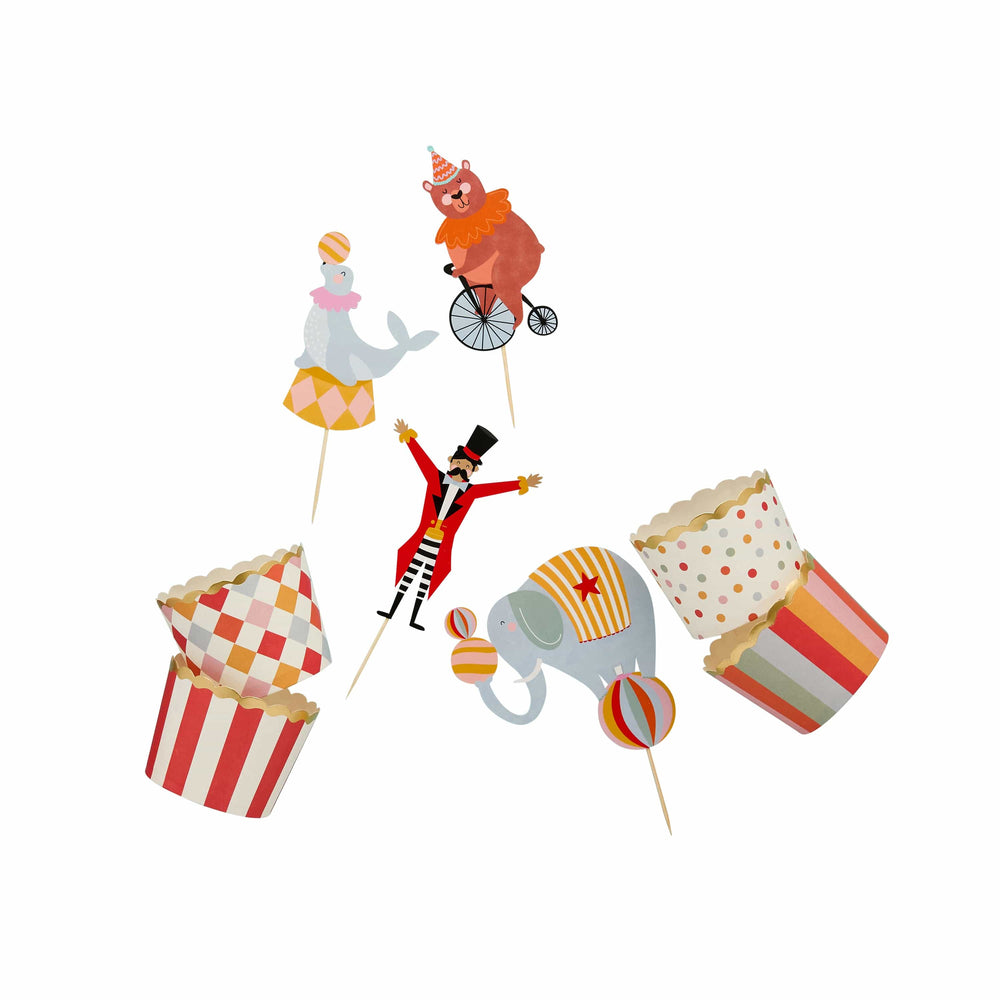 Circus Party Food Cups with Cupcake Picks x 12 cupcake cases Circus Party Food Cups with Cupcake Picks x 12