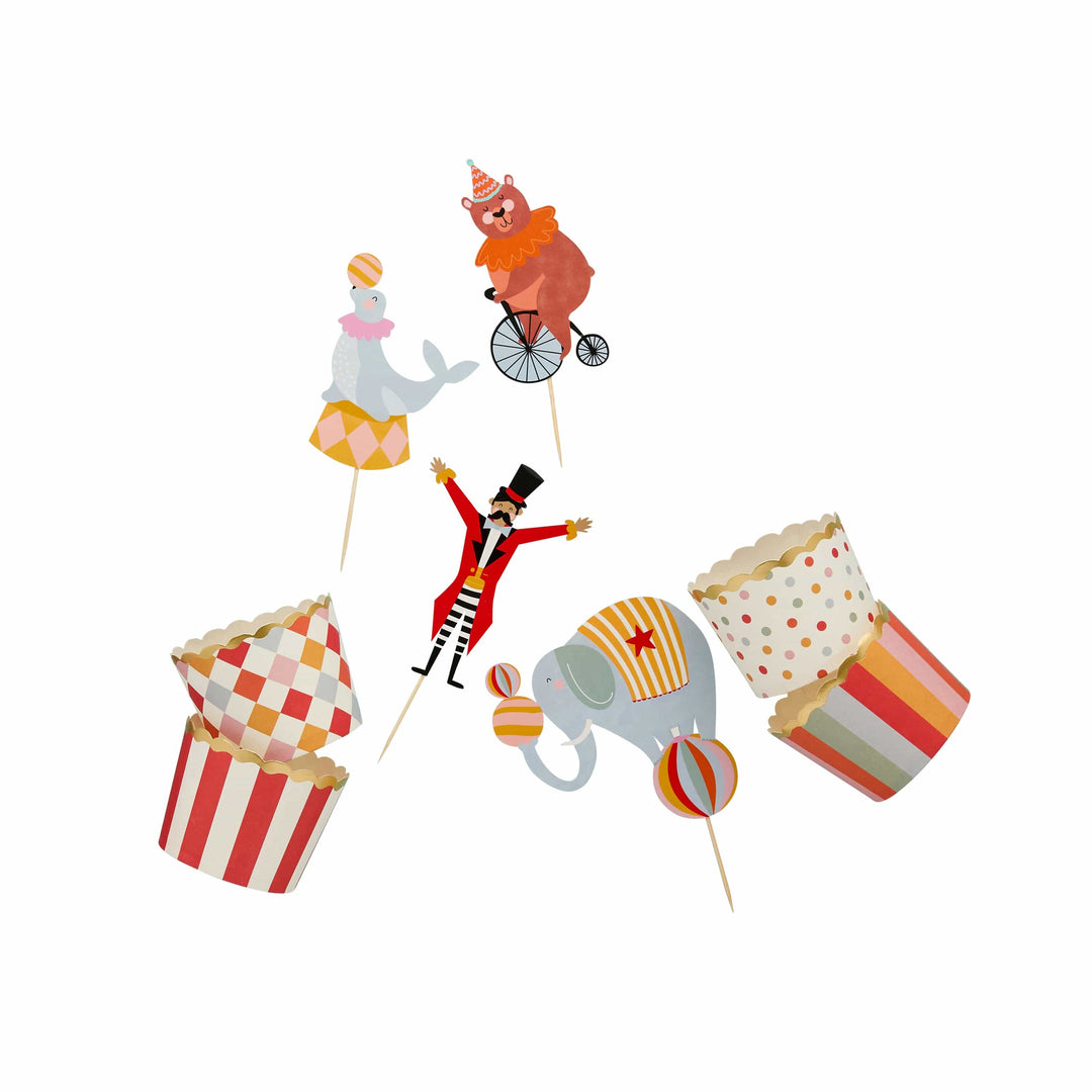 Circus Party Food Cups with Cupcake Picks x 12 cupcake cases Circus Party Food Cups with Cupcake Picks x 12