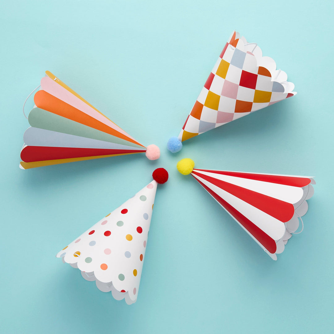 Circus Party Hats With Pom Poms x 8 - Circus Theme Decorations Party Hats Circus Party Hats With Pom Poms x 8