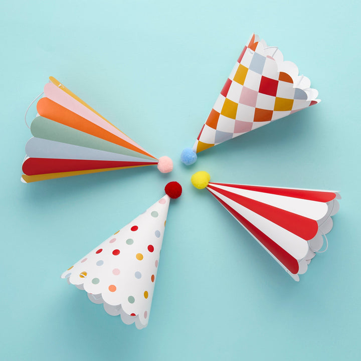 Circus Party Hats With Pom Poms x 8 - Circus Theme Decorations Party Hats Circus Party Hats With Pom Poms x 8
