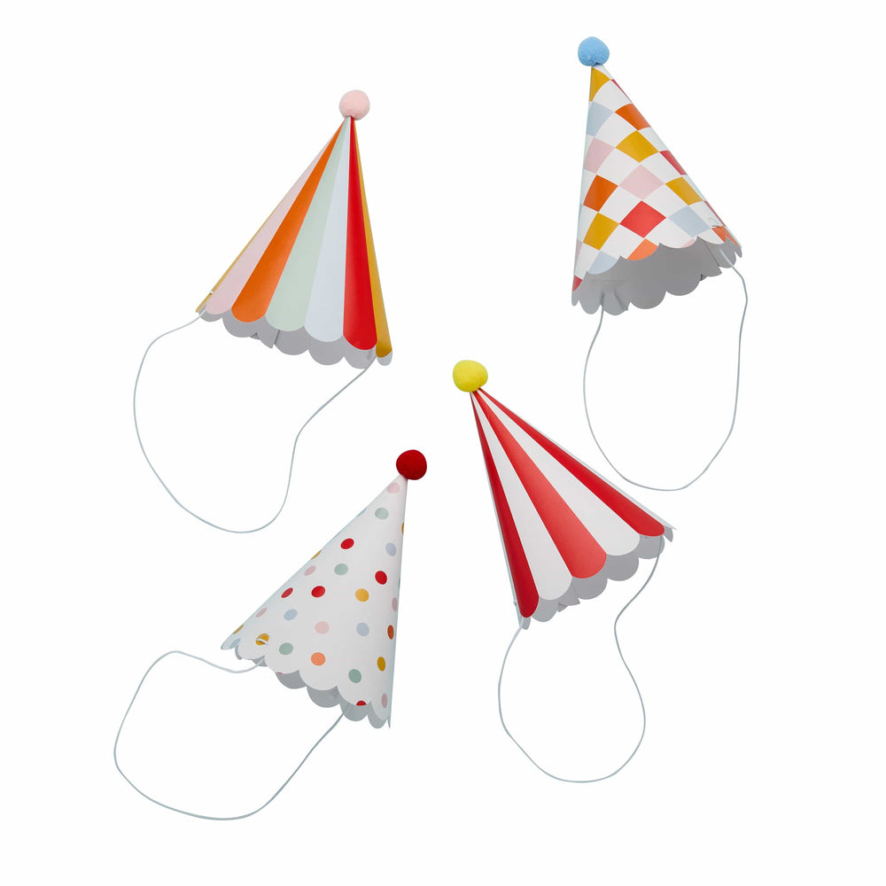 Circus Party Hats With Pom Poms x 8 - Circus Theme Decorations Party Hats Circus Party Hats With Pom Poms x 8