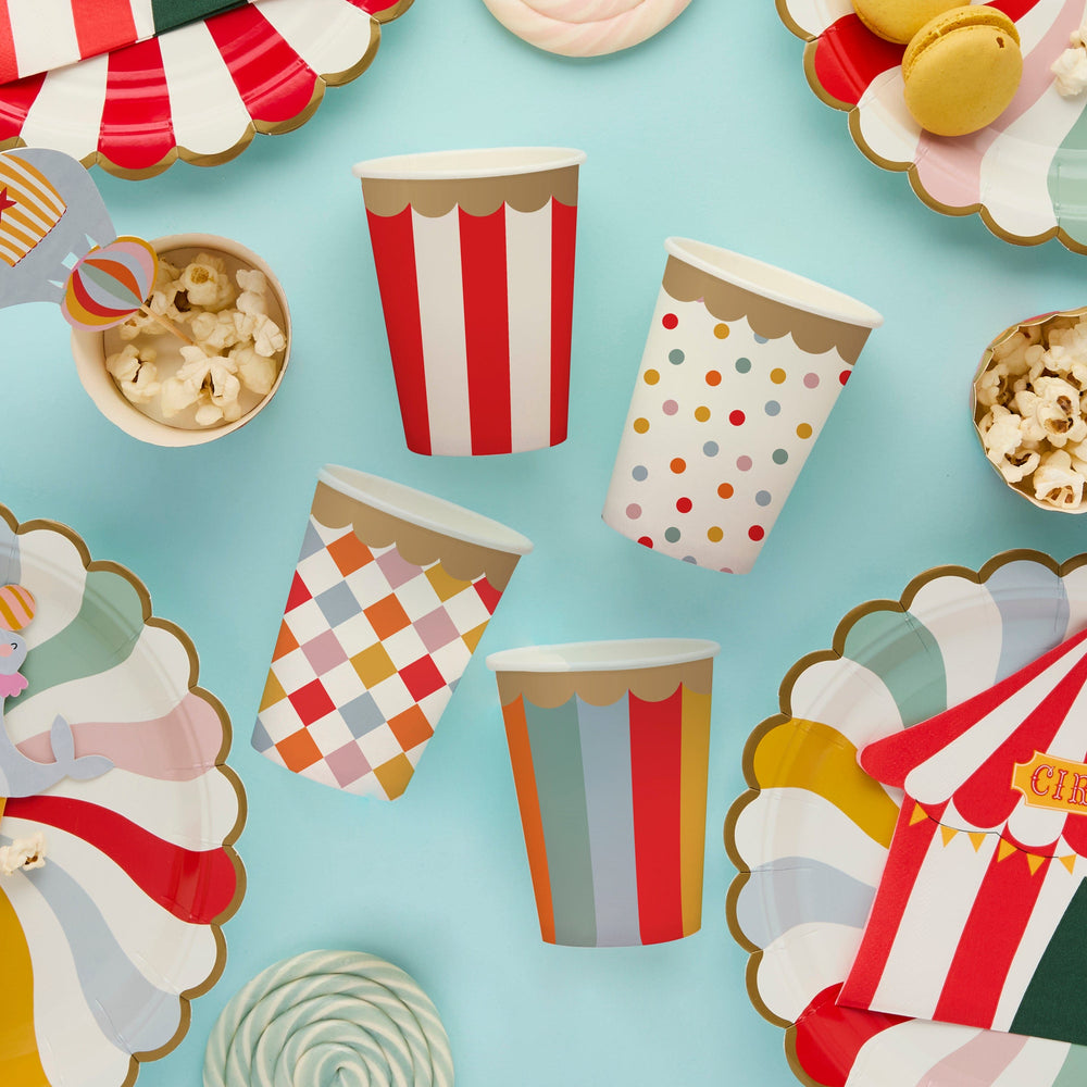 Circus Party Paper Cups x 8 - Circus Theme Party Supplies Disposable Cups Circus Party Paper Cups x 8