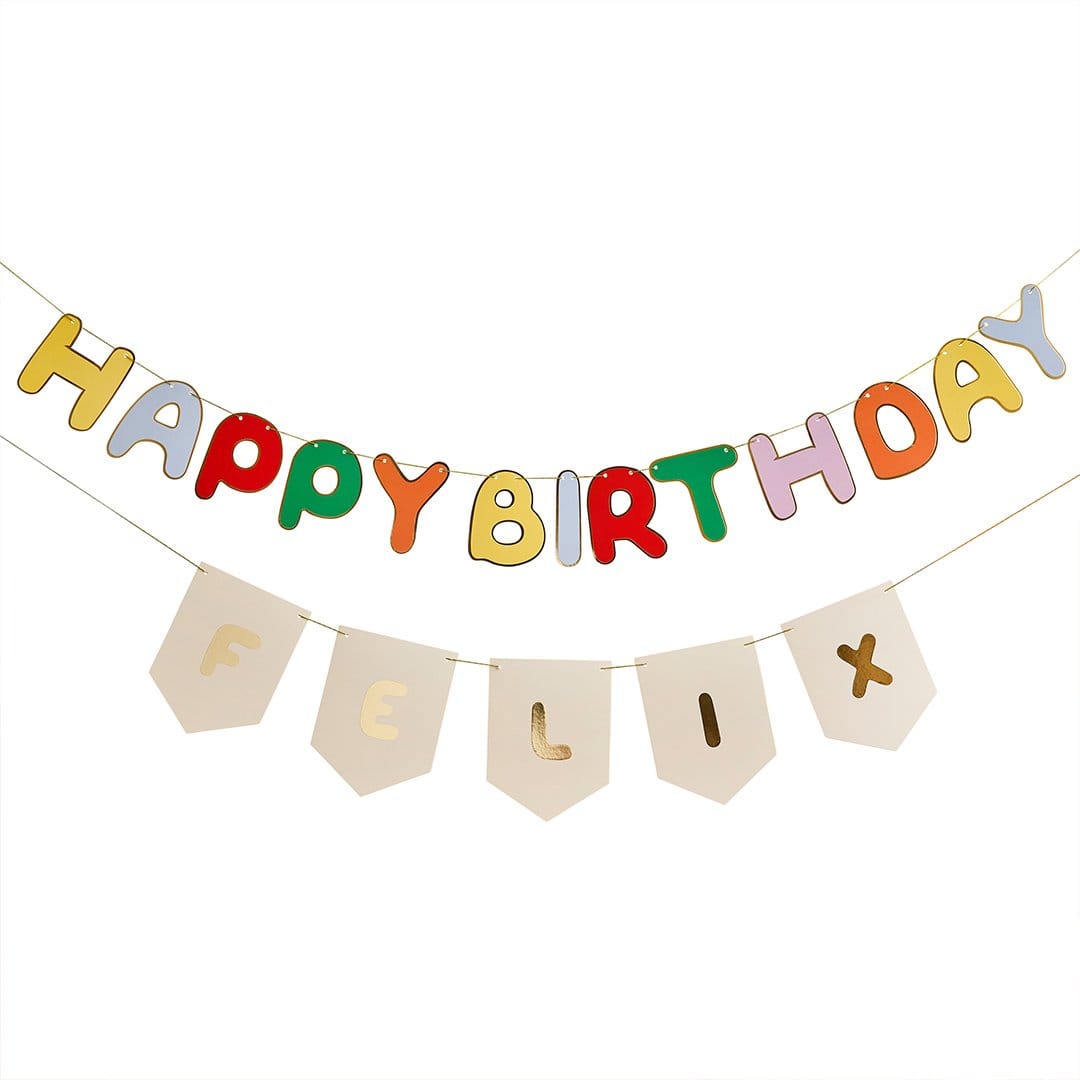 Colourful Birthday Banner with Name Bunting - Party Decorations Bunting Colourful Birthday Banner with Name Bunting Set