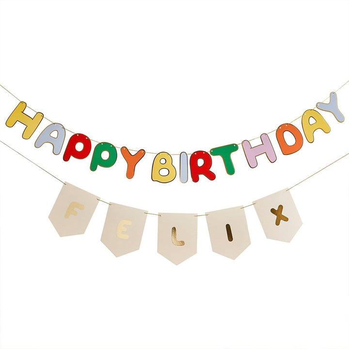 Colourful Birthday Banner with Name Bunting - Party Decorations Bunting Colourful Birthday Banner with Name Bunting Set