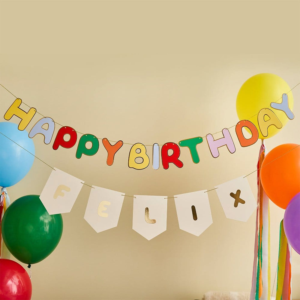 Colourful Birthday Banner with Name Bunting - Party Decorations Bunting Colourful Birthday Banner with Name Bunting Set