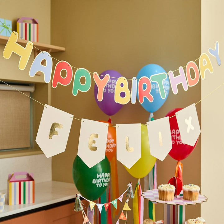 Colourful Birthday Banner with Name Bunting - Party Decorations Bunting Colourful Birthday Banner with Name Bunting Set