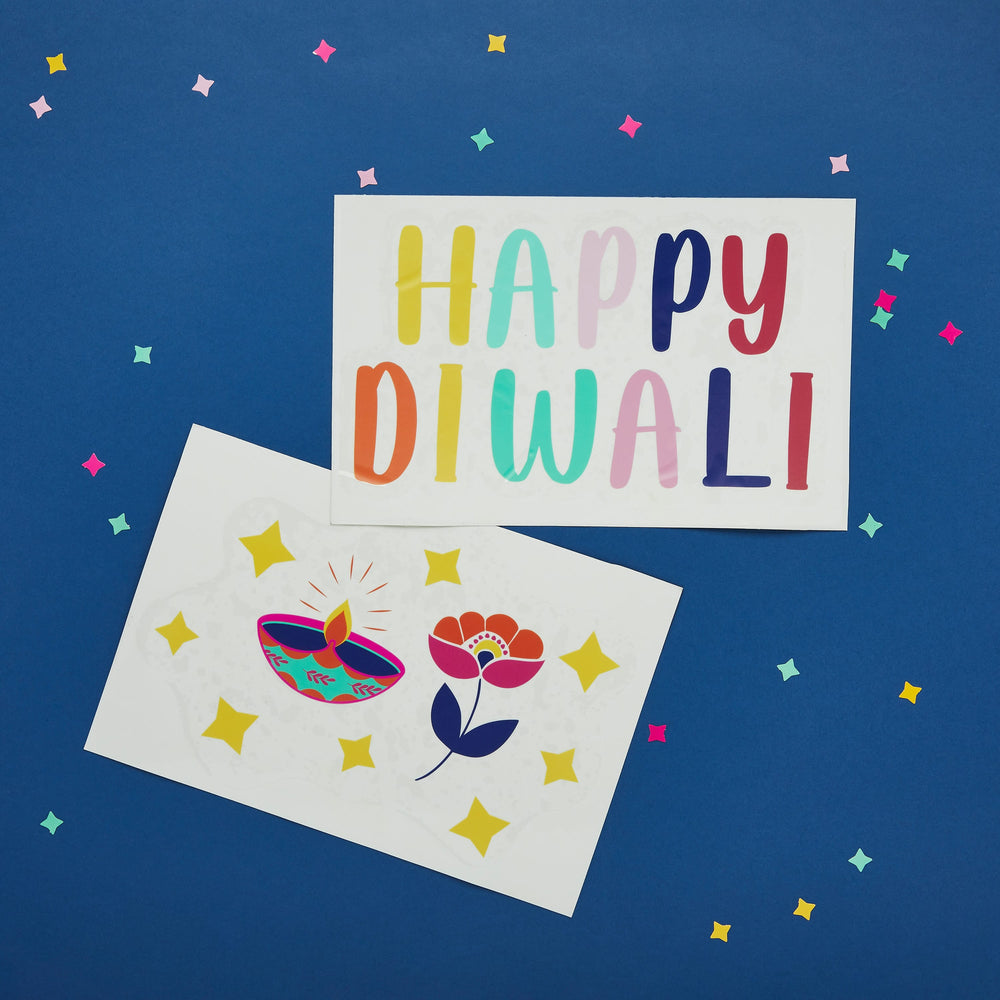 Colourful Diwali Window Stickers | Diwali Party Decorations UK Party Decorations Colourful Happy Diwali Window Stickers