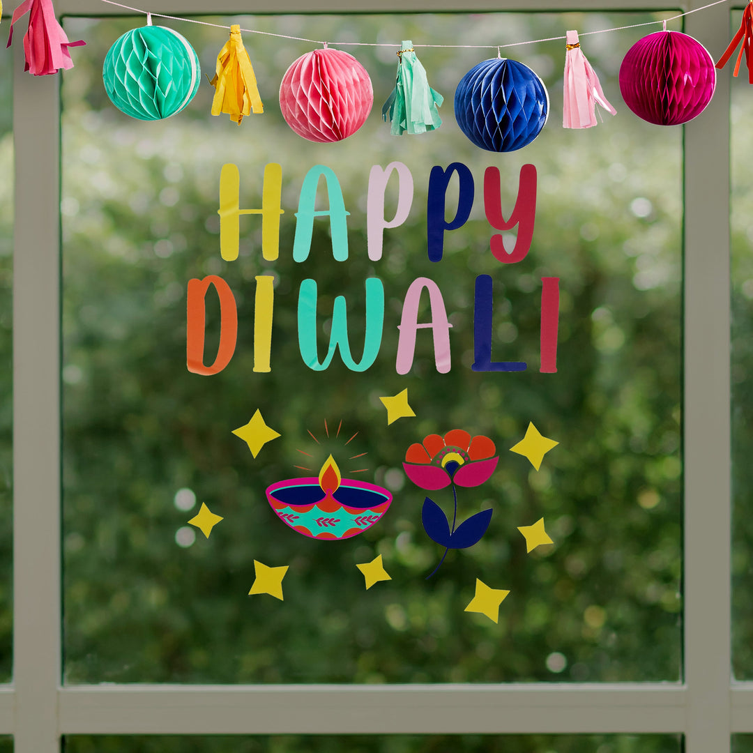 Colourful Diwali Window Stickers | Diwali Party Decorations UK Party Decorations Colourful Happy Diwali Window Stickers