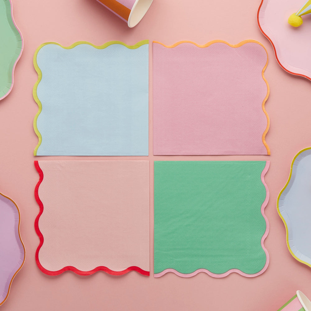 Colourful Edge Scallop Party Napkins x 16 Paper Napkins Colourful Edge Scallop Party Napkins x 16