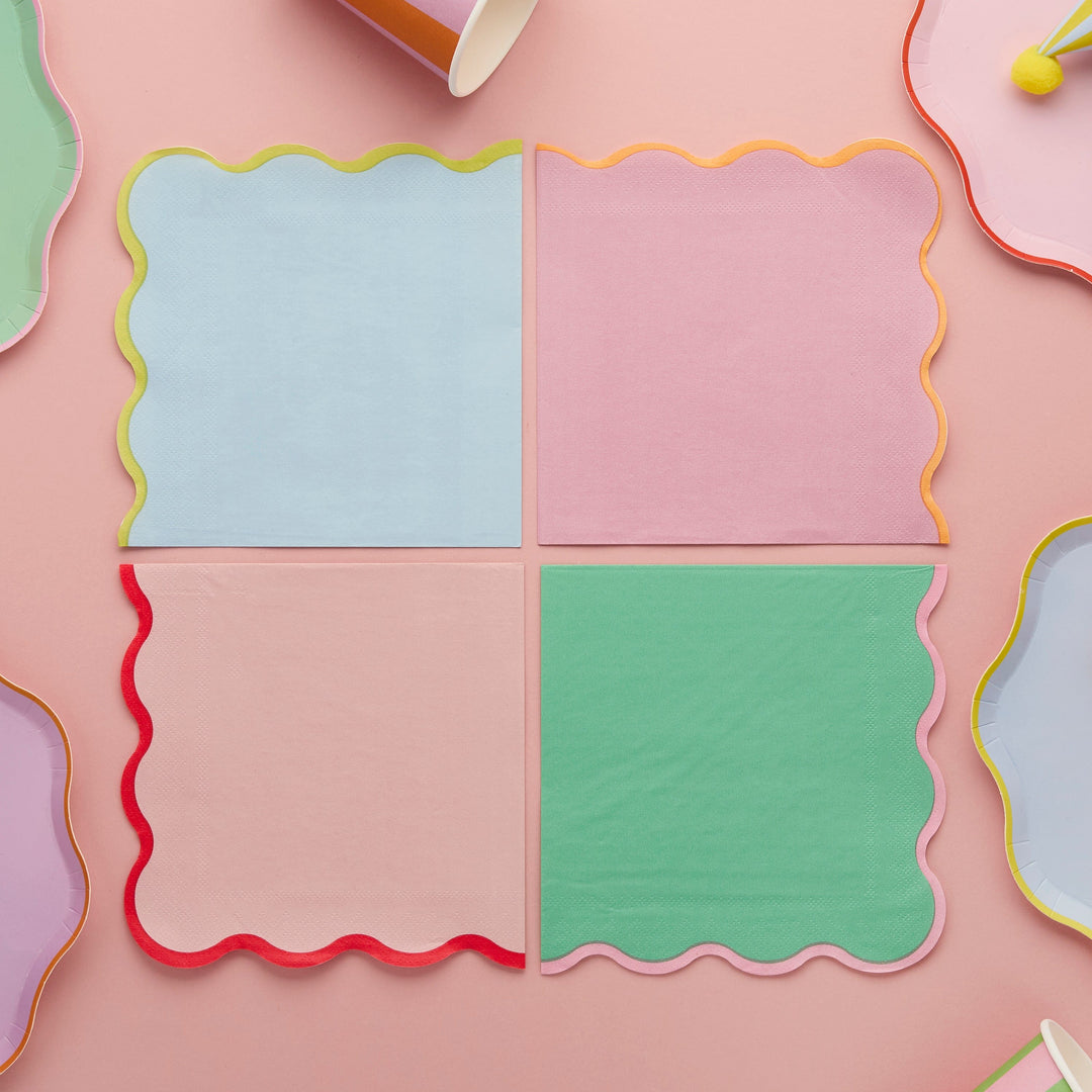 Colourful Edge Scallop Party Napkins x 16 Paper Napkins Colourful Edge Scallop Party Napkins x 16