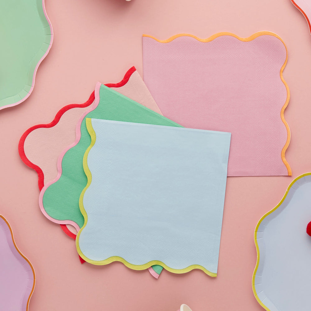 Colourful Edge Scallop Party Napkins x 16 Paper Napkins Colourful Edge Scallop Party Napkins x 16